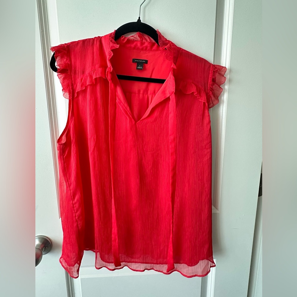 Ann Taylor Women's Vibrant Red/Coral Ruffle Blouse